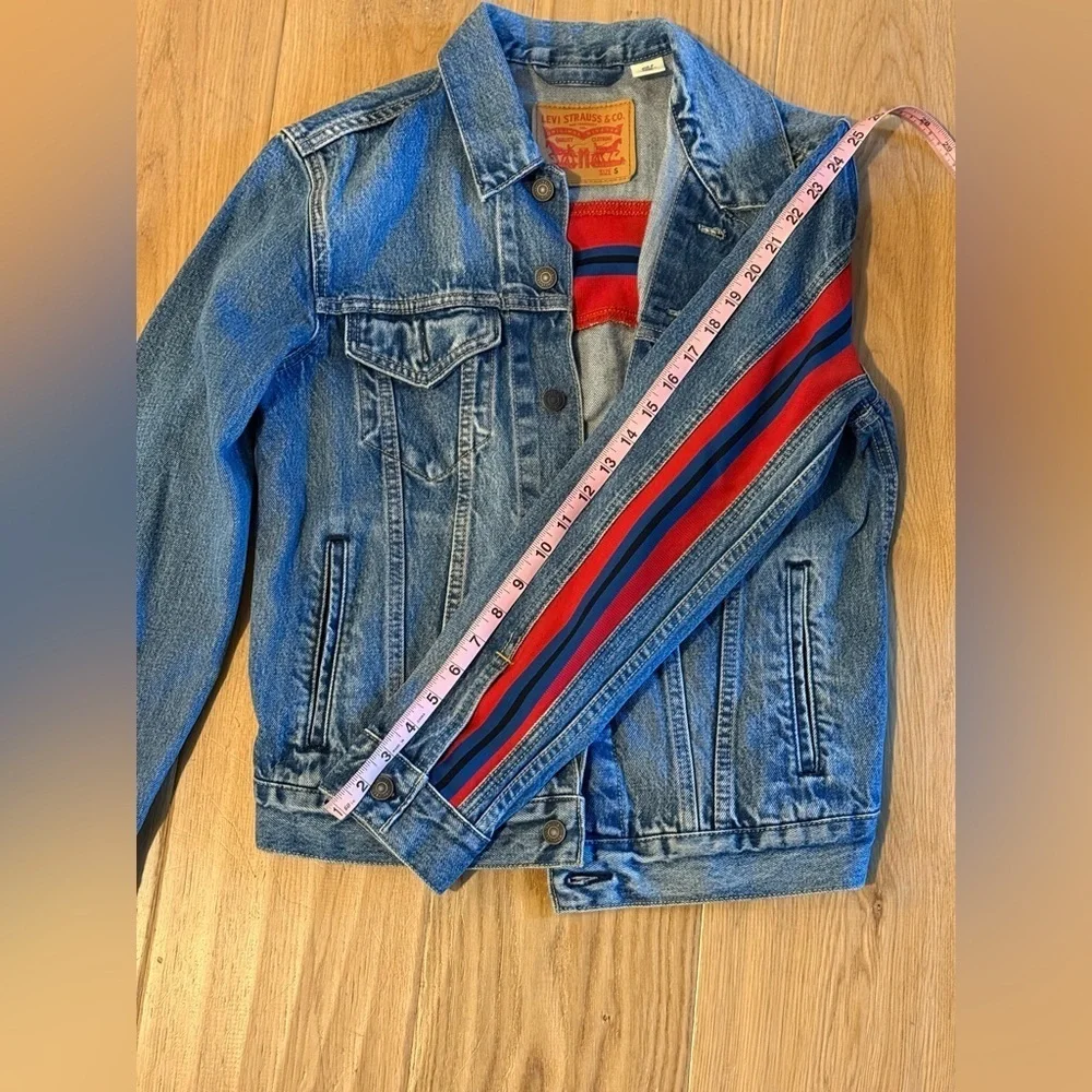 Levi’s Men’s Denim Jacket with Red and Blue Stripe Detail - Size S, NWOT